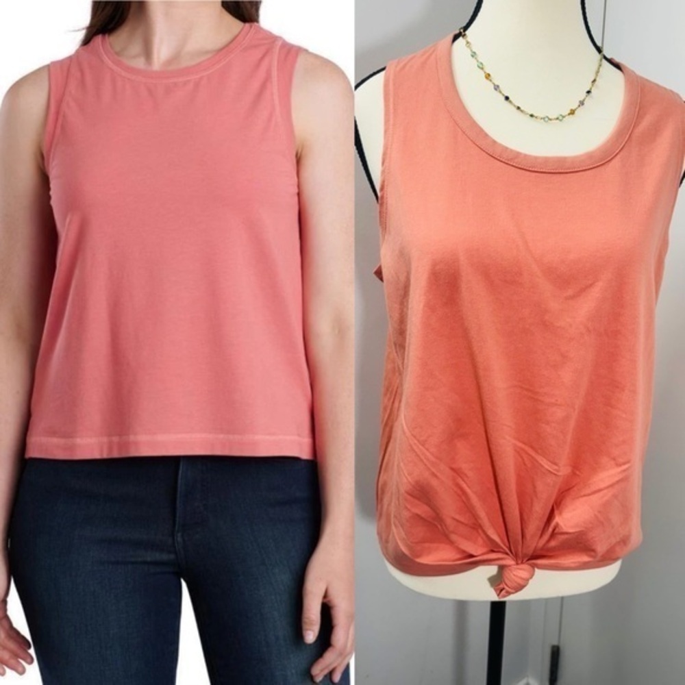 Peach  Women's Sleeveless Top Scoop Neck Pull On Classic Fit Solid Side Slit L